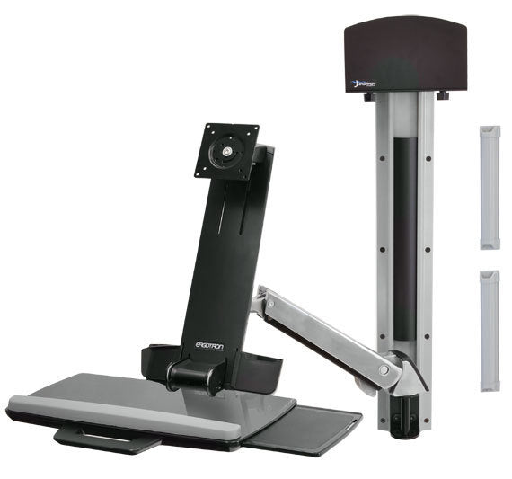 Ergotron StyleView Sit-Stand Combo System - Kit de montagem (apoio de CPU, 2 protecções de fixação, 2 canais de cabo, descanso para pulso, braço de monitor ajustável, suporte de montagem VESA, calha de parede de 34", Kits de suporte de montagem de CP