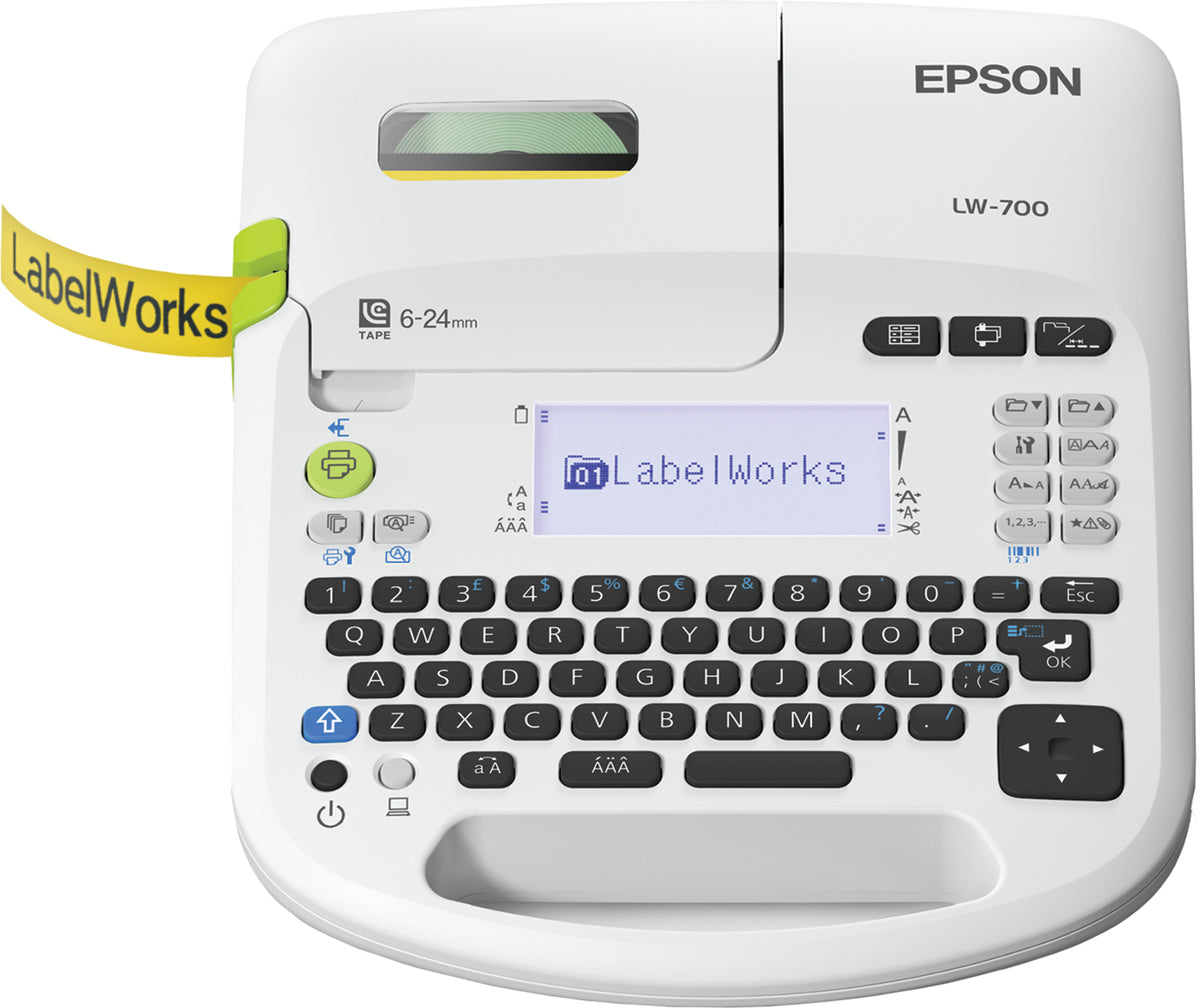 Epson LabelWorks LW-700 - Label Maker - B/W - thermal transfer - Roll (2.4 cm) - 180 dpi - up to 13 mm/sec - USB - cutter - green, pale gray