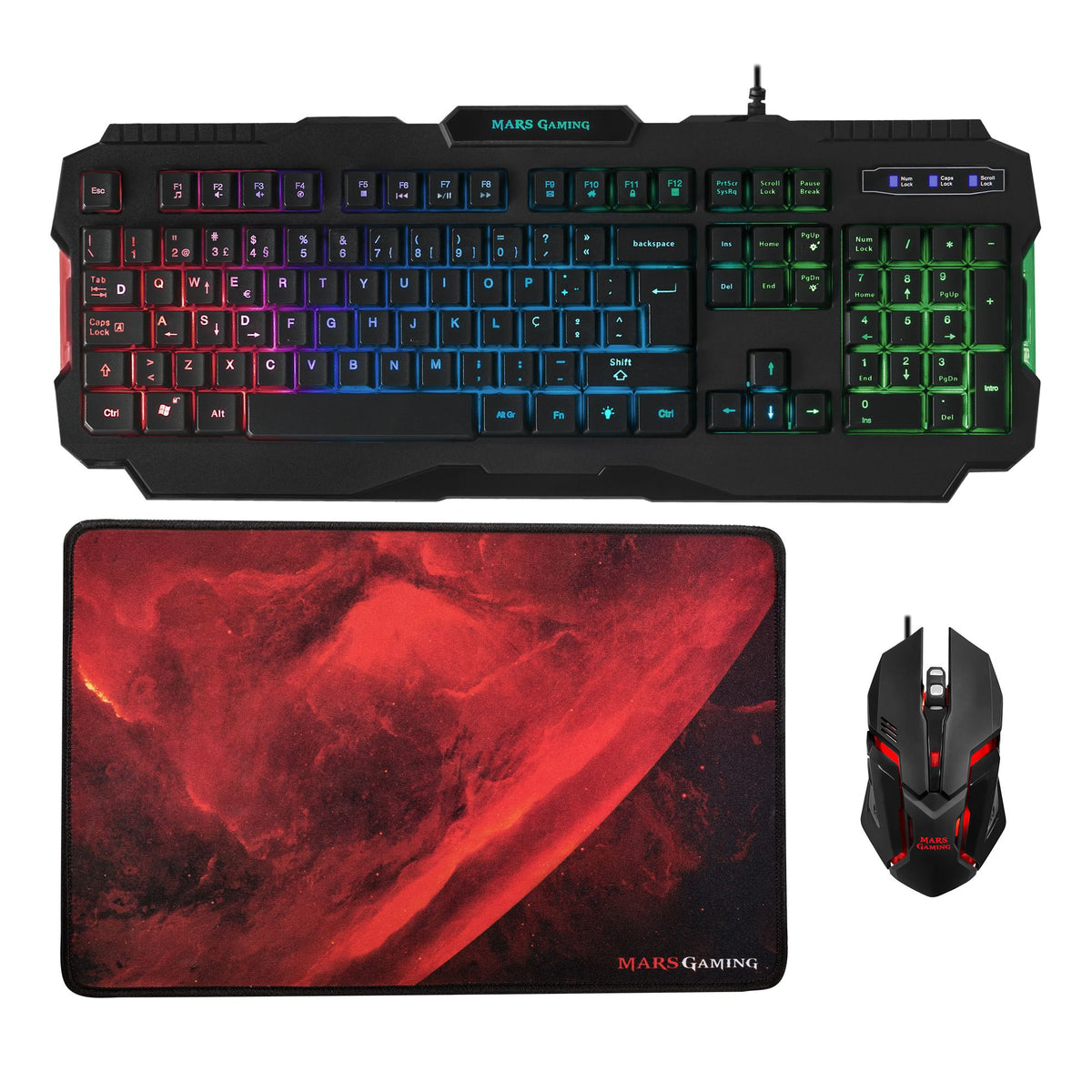 MARS GAMING Combo 3 en 1 - Teclado PT con diseño RGB + Ratón RGB 4000DPI + Alfombrilla 350x250x3 - MCP118PORTU (MCP118PORTU)