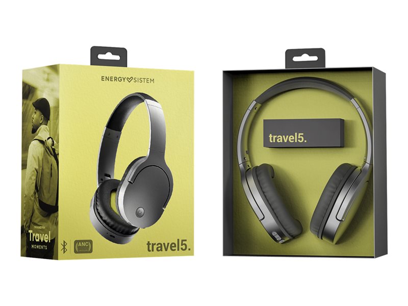 Energy Travel 5 - Auriculares supraaurales con micrófono - tamaño completo - bluetooth - inalámbricos - cancelación activa de ruido