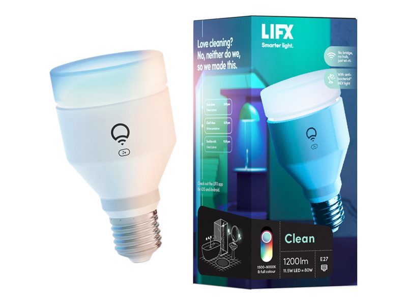 LIFX Clean - LED bulb - shape: A60 - E27 - 11.5 W (80 W equivalent) - class F - multicolor/warm to cool white light - 1500-9000 K - white (pack of 2)