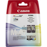 Canon PG-510 / CL-511 Multi pack - Pack de 2 - Negro, Color (Cian, Magenta, Amarillo) - Original - Cartucho de tinta - para PIXMA MP230, MP237, MP252, MP258, MP270, MP280, MP282, MP499, MX350 , MX360, MX410, MX420