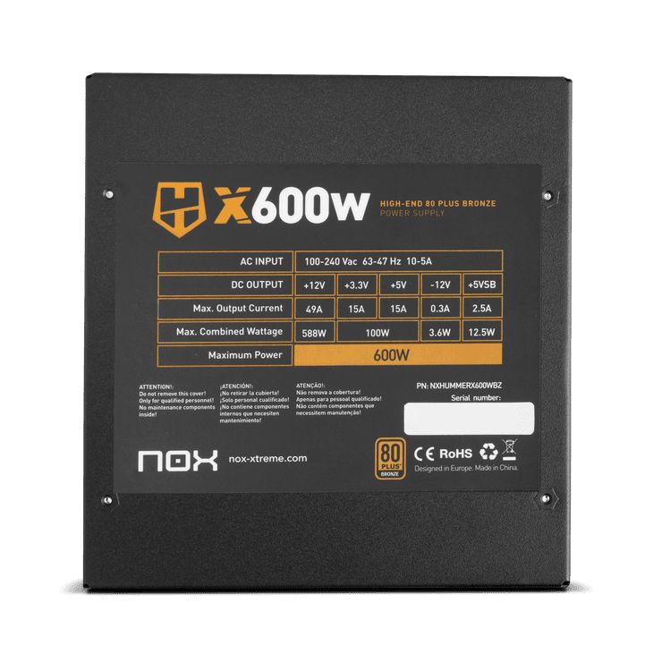 Food Source 600W ATX NOX Hummer X 600W Semi Modular 80PLUS Bronze