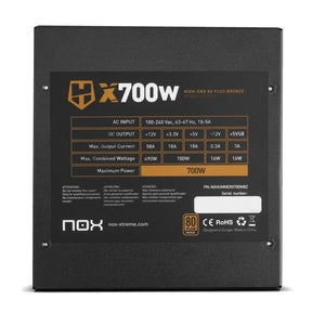 Fuente de comida 700W ATX NOX Hummer X 700W Semi Modular 80PLUS Bronce