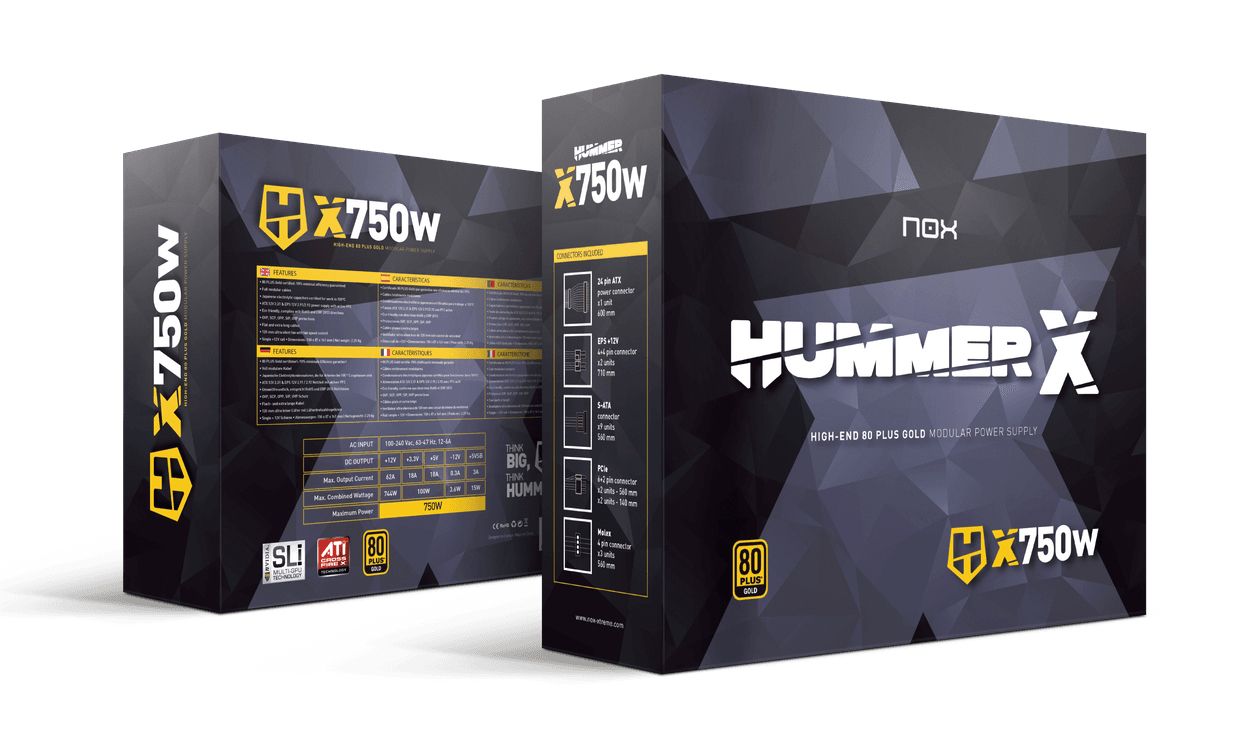 Fuente de comida 750W ATX NOX Hummer X 750W Modular 80PLUS Oro (NXHUMMERX750WGD)