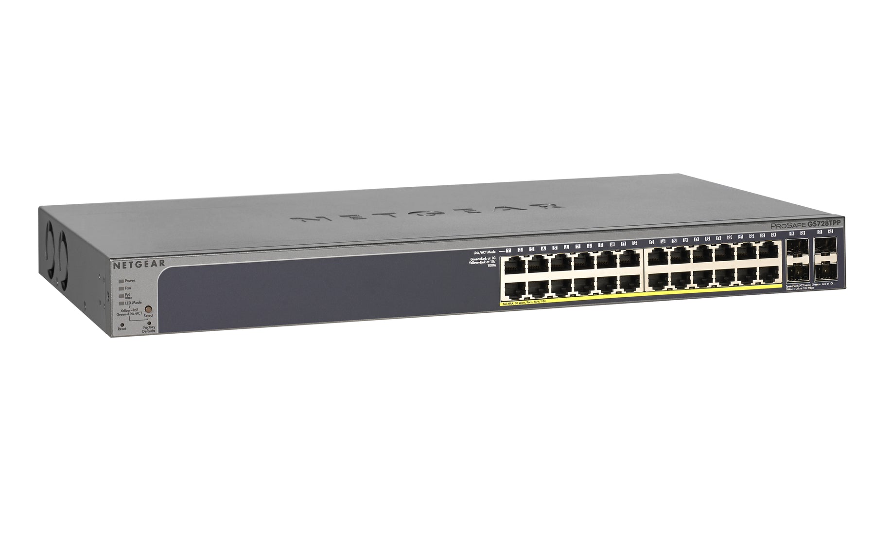 NETGEAR Smart GS728TPP - Switch - L3 Lite - Managed - 24 x 10/100/1000 (PoE+) + 4 x SFP - desktop, rail mountable - PoE+ (384W)