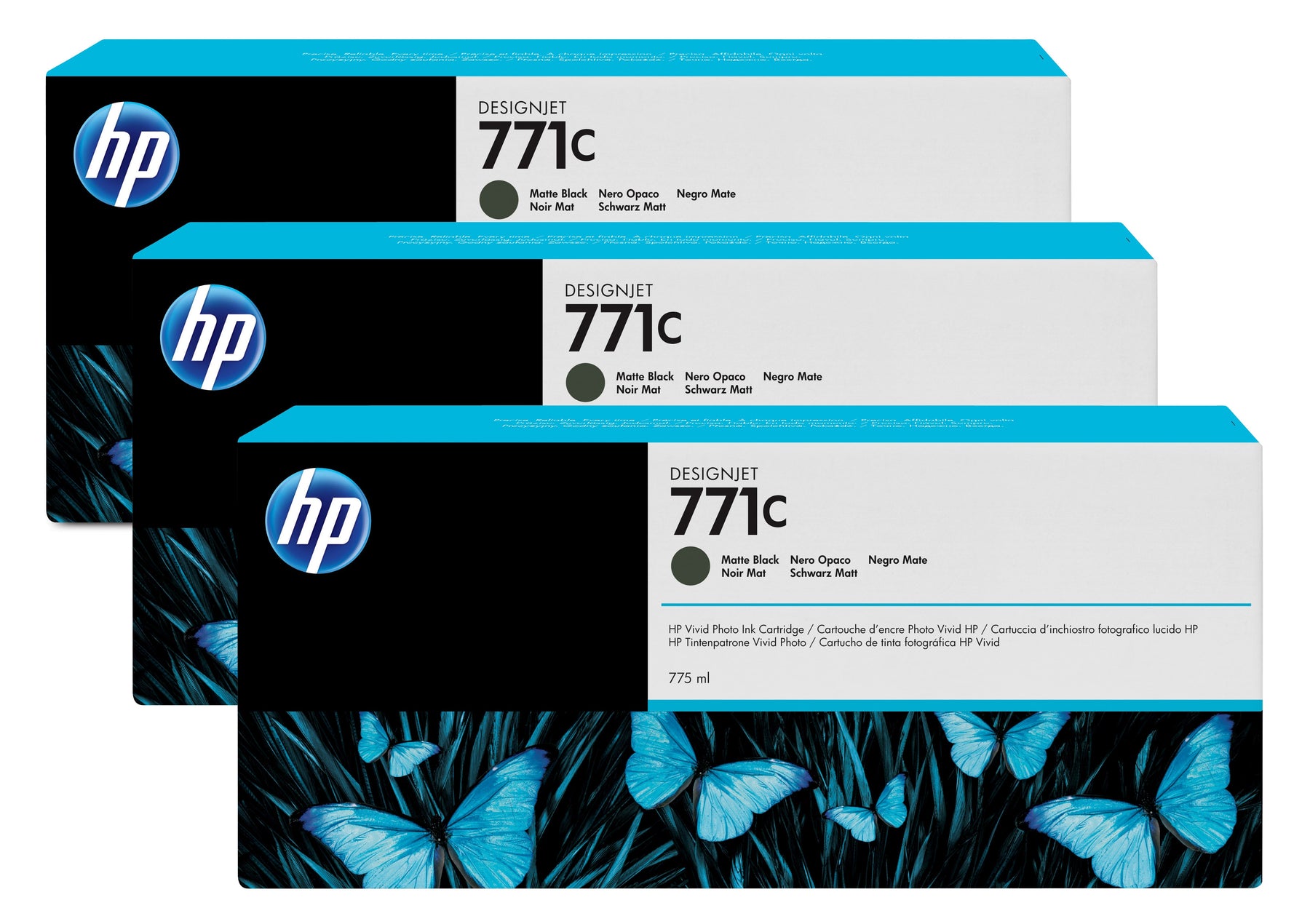 HP 771C - Pack of 3 - 775 ml - Matte Black - Genuine - Ink Cartridge - for DesignJet Z6200, Z6600, Z6610, Z6800, Z6810