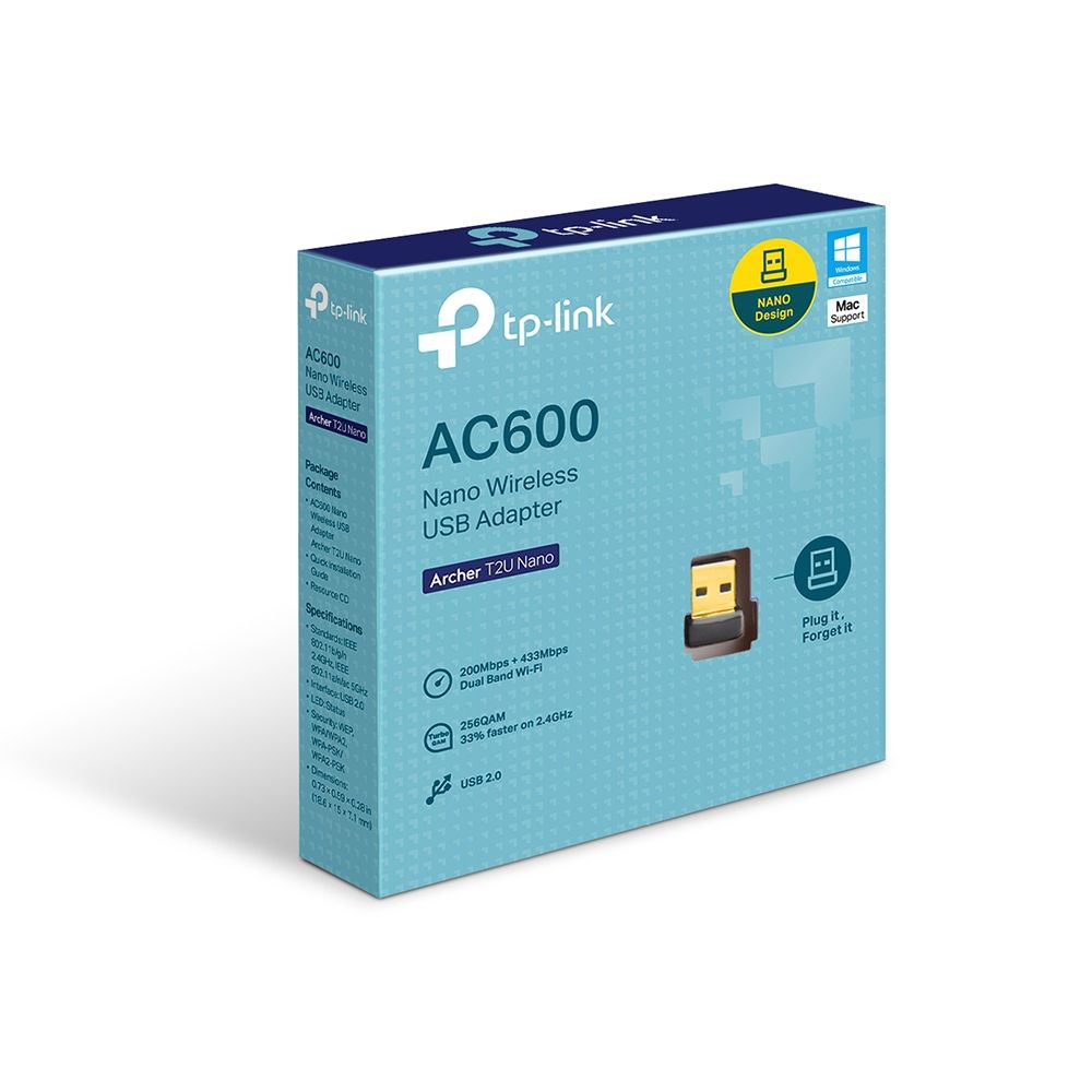 TP-LINK AC600 Nano Wireless USB 2.0 Adapter 433Mbps/5GHz -ArcherT2UNano