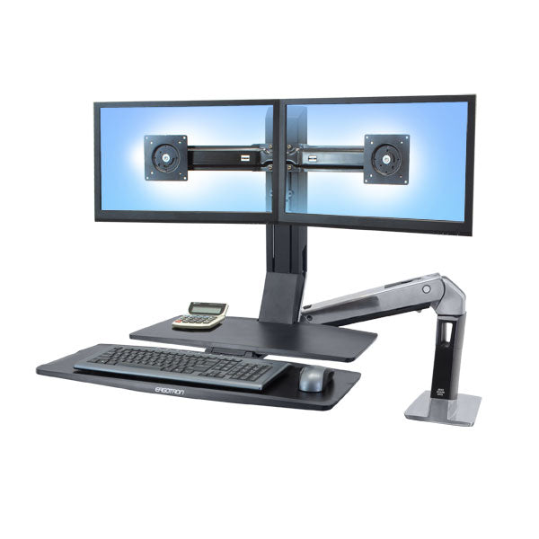 Ergotron WorkFit-A Dual Workstation With Worksurface - Standing Desktop Converter - Black, Polished Aluminum