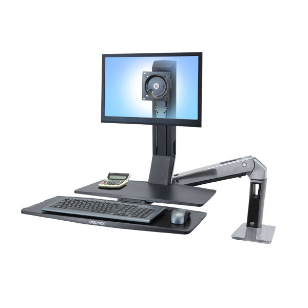 Ergotron WorkFit-A Single LD Workstation With Worksurface - Standing Desktop Converter - Black, Polished Aluminum