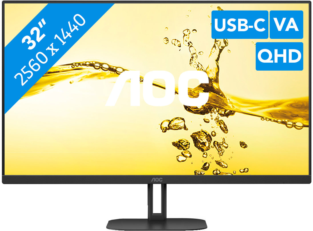 AOC Value-line Q32V5CE/BK - V5 series - monitor LED - 32" (31.5" visível) - 2560 x 1440 QHD @ 75 Hz - VA - 300 cd/m² - 3000:1 - 2xHDMI, DisplayPort, USB-C - altifalantes - preto (Q32V5CE/BK)