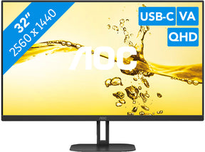 AOC Value-line Q32V5CE/BK - Serie V5 - Monitor LED - 32" (31,5" visibles) - 2560 x 1440 QHD @ 75 Hz - VA - 300 cd/m² - 3000:1 - 2xHDMI, DisplayPort, USB-C - altavoces - negro (Q32V5CE/BK)