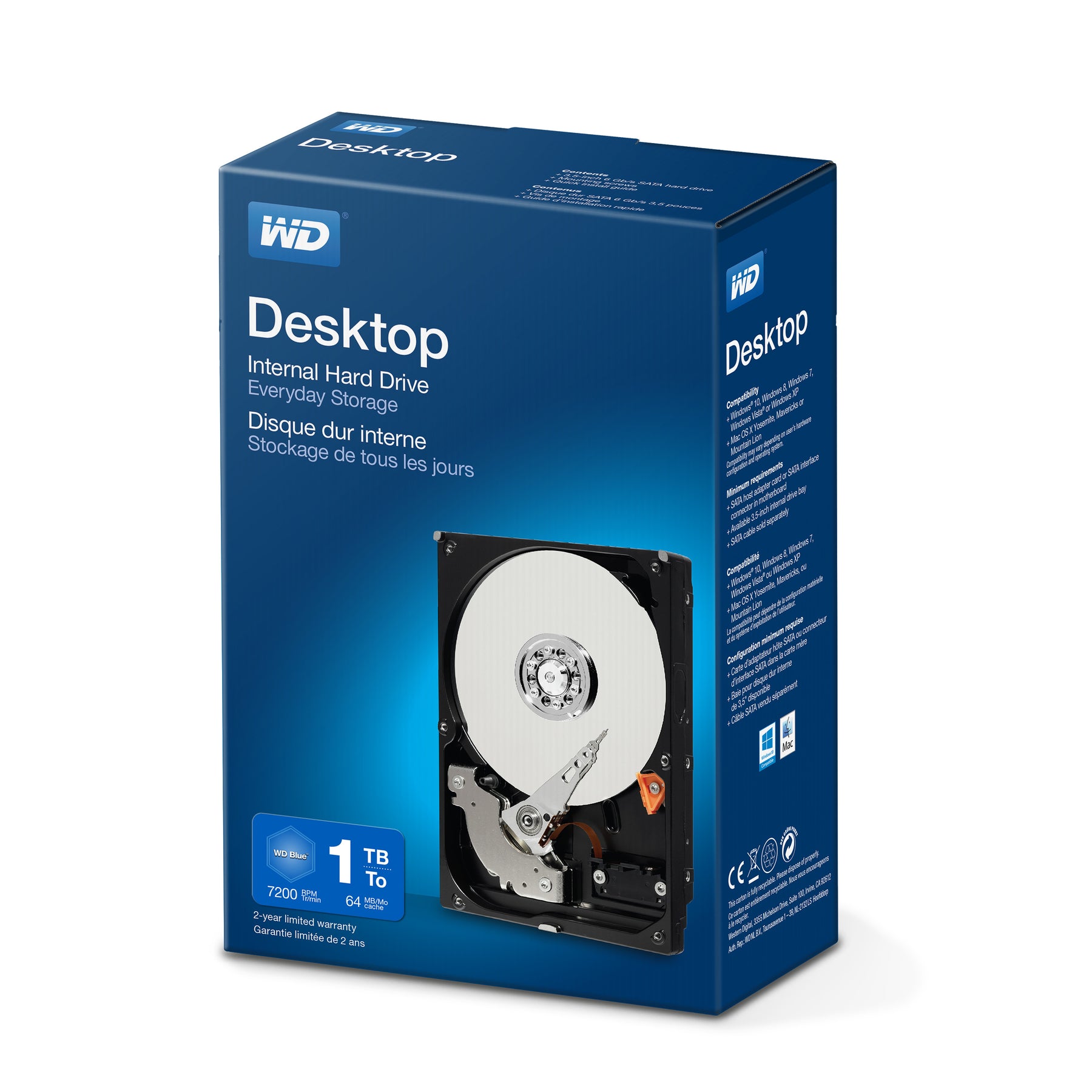 WD Desktop Everyday WDBH2D0010HNC - Disco rígido - 1 TB - interna - 3.5" - SATA 6Gb/s - 7200 rpm - buffer: 64 MB -