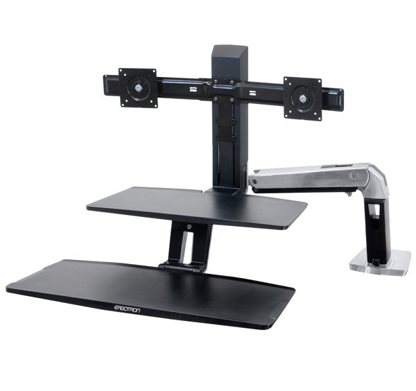 Ergotron WorkFit-A Dual Workstation With Suspended Keyboard - Standing Desktop Converter - Black, Polished Aluminum