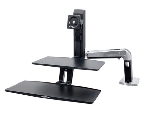 Ergotron WorkFit-A Single HD Workstation With Suspended Keyboard - Standing Desktop Converter - Black, Polished Aluminum