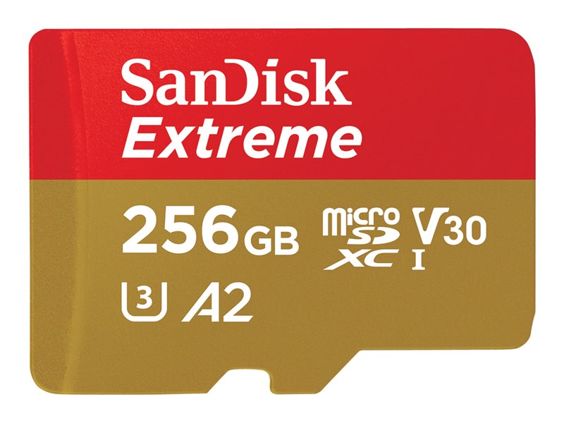 SanDisk Extreme - Cartão de memória flash - 256 GB - A2 / Video Class V30 / UHS-I U3 / Class10 - microSDXC UHS-I (SDSQXA1-256G-GN6GN)