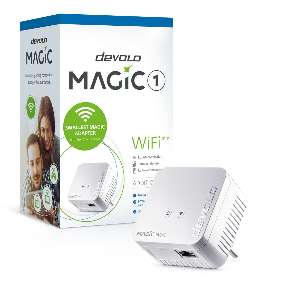 devolo Magic 1 WiFi mini, Adap adicion, Velocid. PLC até 1200Mbps, Wi-Fi mesh c/1 Porta LAN - PT8559