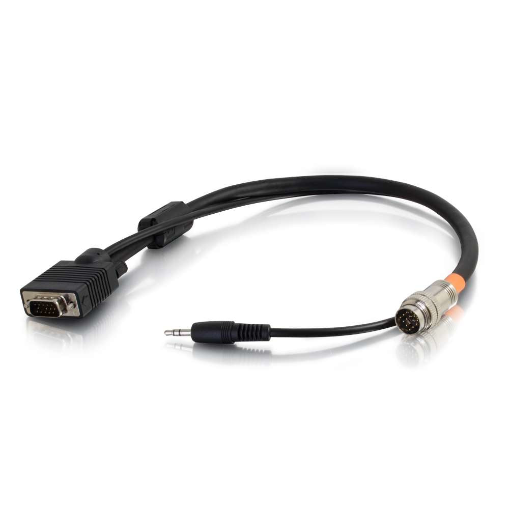 C2G RapidRun VGA (HD15) + 3.5mm Flying Lead - Cable de video/audio - VGA / Audio - HD-15 (VGA), Mini puerto estéreo macho a conector MUVI macho - 50 cm - Negro