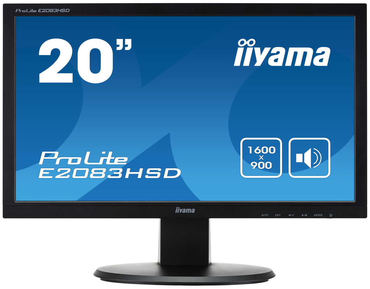 iiyama ProLite E2083HSD-1 - Monitor LED - 20" (19.5" visível) - 1600 x 900 @ 60 Hz - TN - 250 cd/m² - 1000:1 - 5 ms - DVI-D, VGA - altifalantes - preto