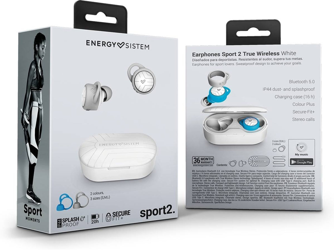 Energy Sport 2 True Wireless - Auriculares inalámbricos con micrófono - intrauditivos - bluetooth - blanco