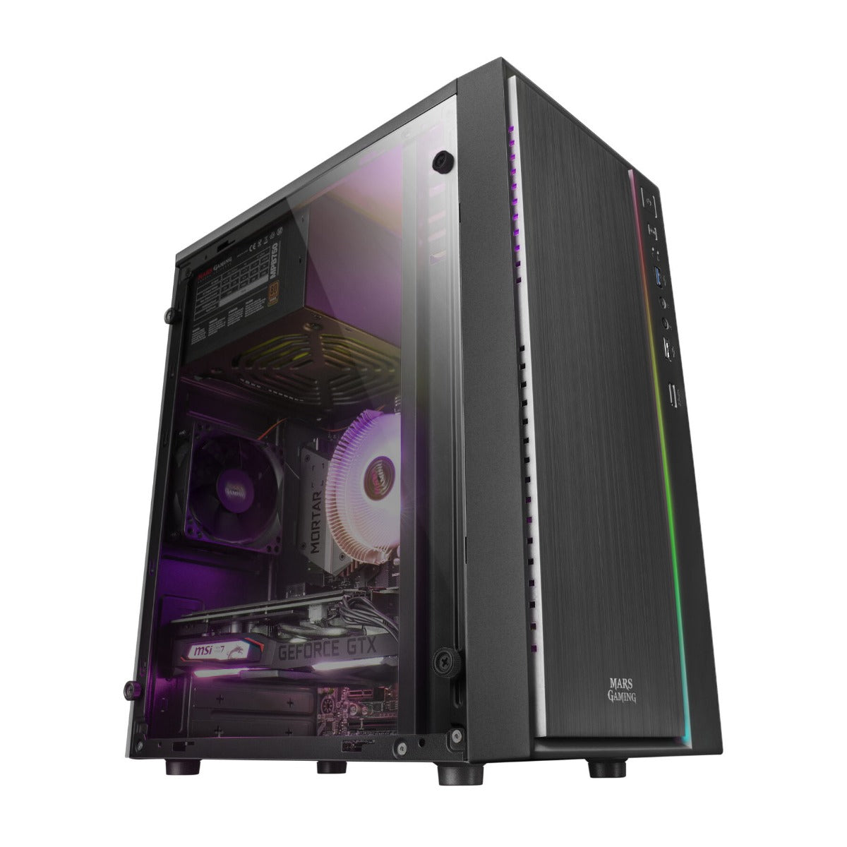 CAJA MICRO-ATX MARSGAMING MCM, COMPACTA, VENTANA, 16 MODOS A-RGB, 1X VENTILADOR 8CM, NEGRA - MCM (MCM)