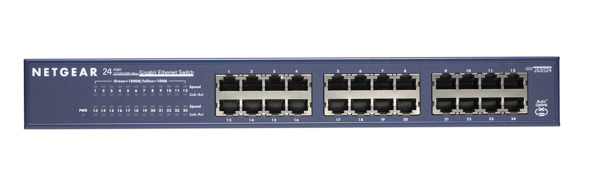 NETGEAR JGS524v2 - Conmutador - sin administración - 24 x 10/100/1000 - escritorio, montaje en riel - CA 100/230 V