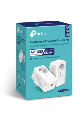 Kit 2 Adaptador PowerLine TP-Link AV1000 1 Puerto Gigabit, 1000Mbps RJ45 c/Pass-Through - TL-PA7017P KIT