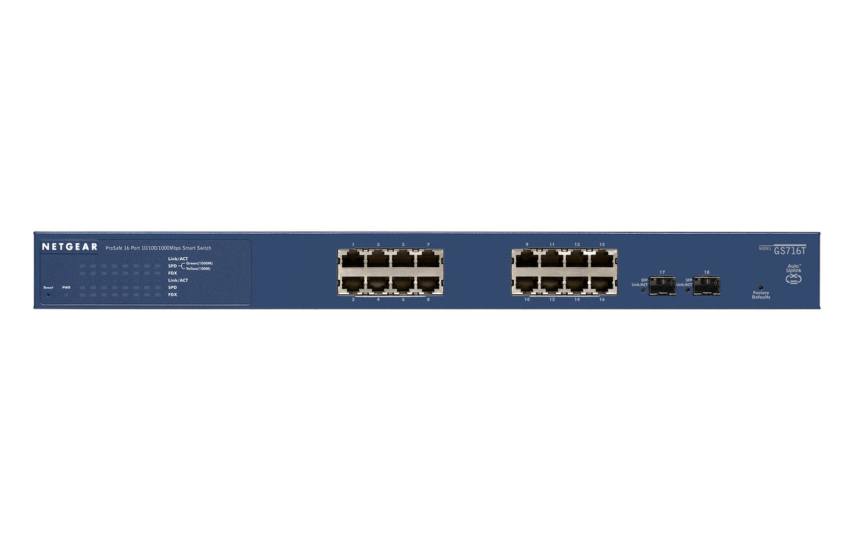 NETGEAR Smart GS716T - V3 - conmutador - L3 Lite - Administrado - 16 x 10/100/1000 + 2 x Gigabit SFP - escritorio, montaje en riel