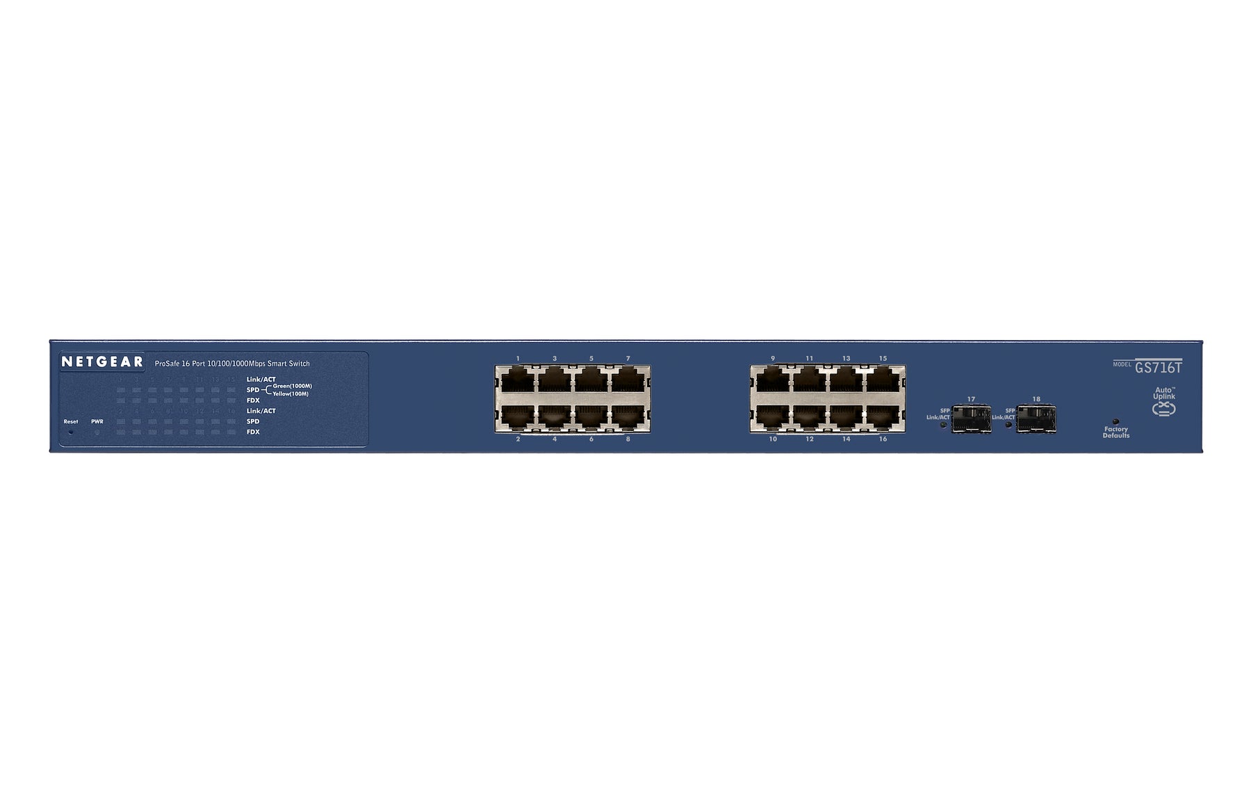 NETGEAR Smart GS716T - V3 - switch - L3 Lite - Managed - 16 x 10/100/1000 + 2 x Gigabit SFP - desktop, rail mountable