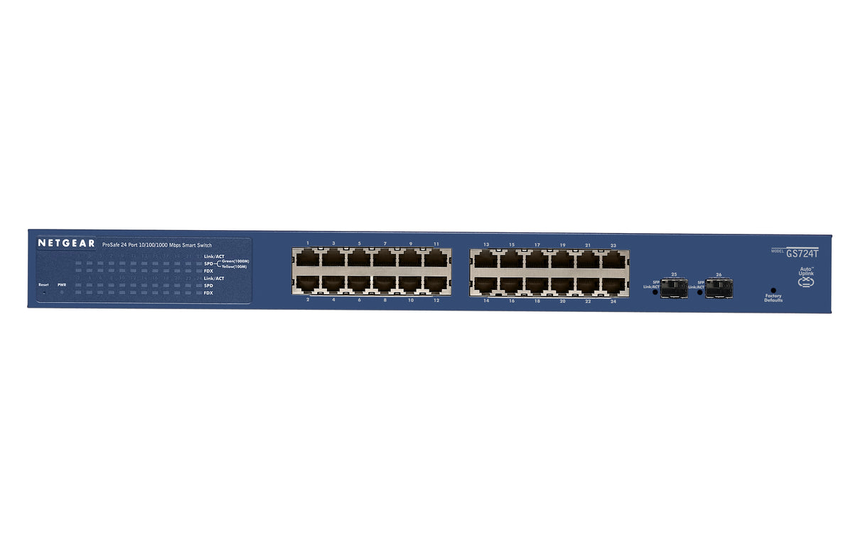 NETGEAR Smart GS724T - V4 - conmutador - L3 Lite - Administrado - 24 x 10/100/1000 + 2 x Gigabit SFP - escritorio, montaje en riel