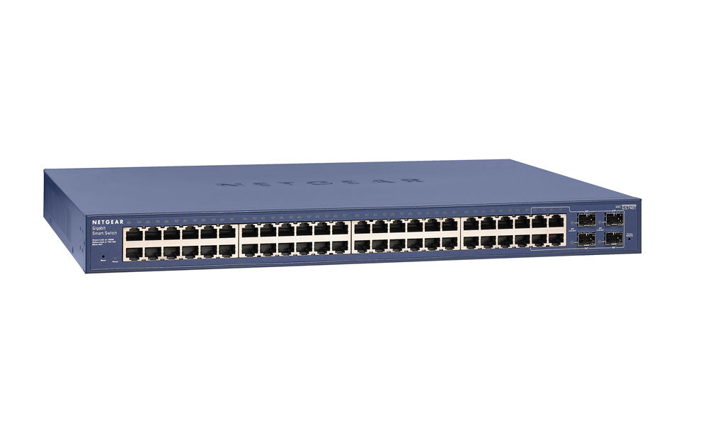 NETGEAR Smart GS748T - V5 - Switch - L3 Lite - Administrado - 48 x 10/100/1000 + 2 x Gigabit SFP + 2 x Gigabit SFP combo - escritorio, montaje en riel