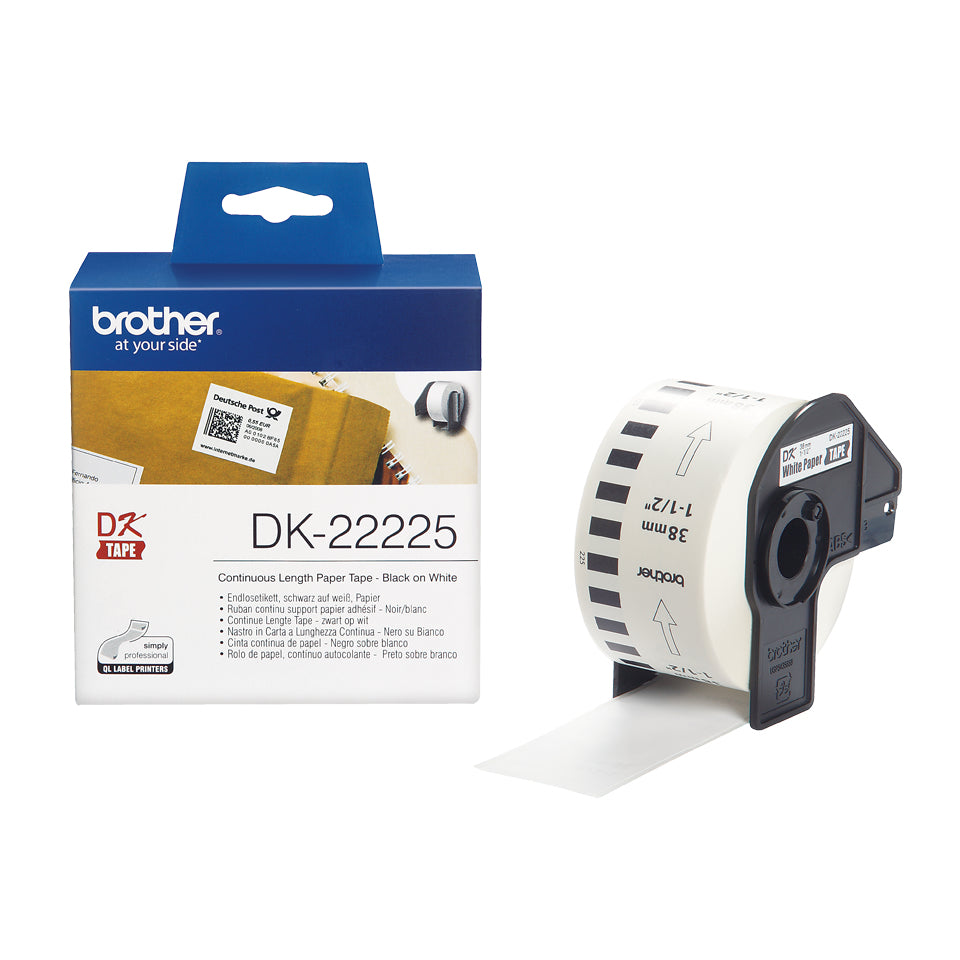 Brother DK-22225 - Papel - preto em branco - Rolo (3,8 cm x 30,5 m) 1 rolo(s) etiquetas contínuas - para Brother QL-1050, QL-1060, QL-500, QL-550, QL-560, QL-570, QL-580, QL-700