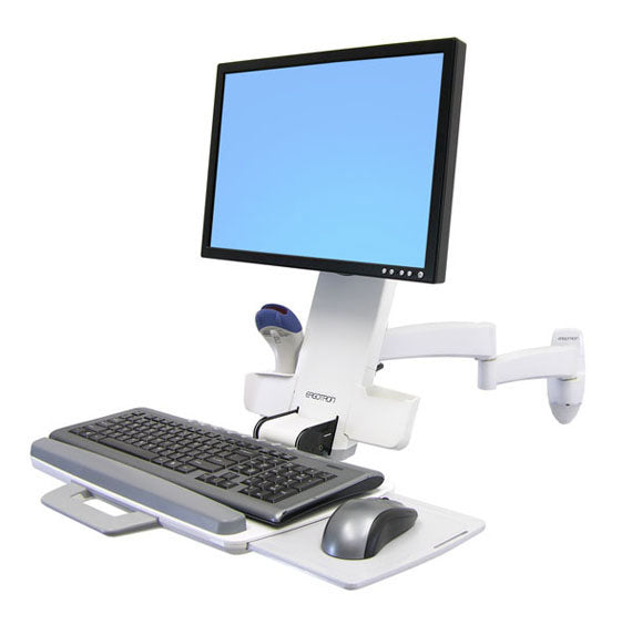 Ergotron 200 Series - Kit de montagem (braço articulado, suporte de scanner de código de barras, tabuleiro de teclado com tabuleiro de rato esquerdo/direito) - para ecrã LCD/equipamento PC - aço - branco - tamanho de tela: até 24" - montável em pared