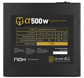 Fuente de comida 500W ATX NOX Hummer Alpha 500W Edición Bronce