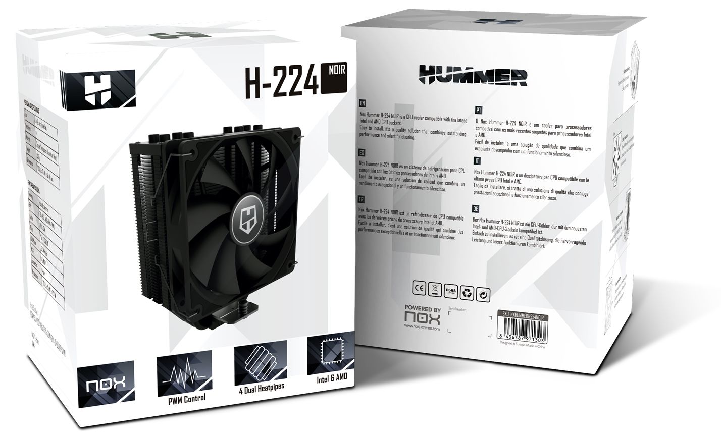 Cooler CPU NOX Hummer H-224 Noir 120mm PWM