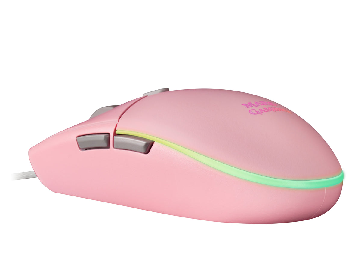 Ratón MARS GAMING MMG Rosa , 3200 DPI, flujo RGB, ligero, ergonómico