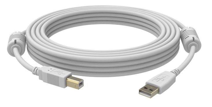 VISION Professional installation-grade USB 2.0 cable - LIFETIME WARRANTY - gold plated connectors - ferrite core on A end - bandwidth 480mbit/s - over 65% coverage braided shield - USB-A (M) to USB-B (M) - outer diameter 4.8 mm - 28+24 AWG - 3 m - wh