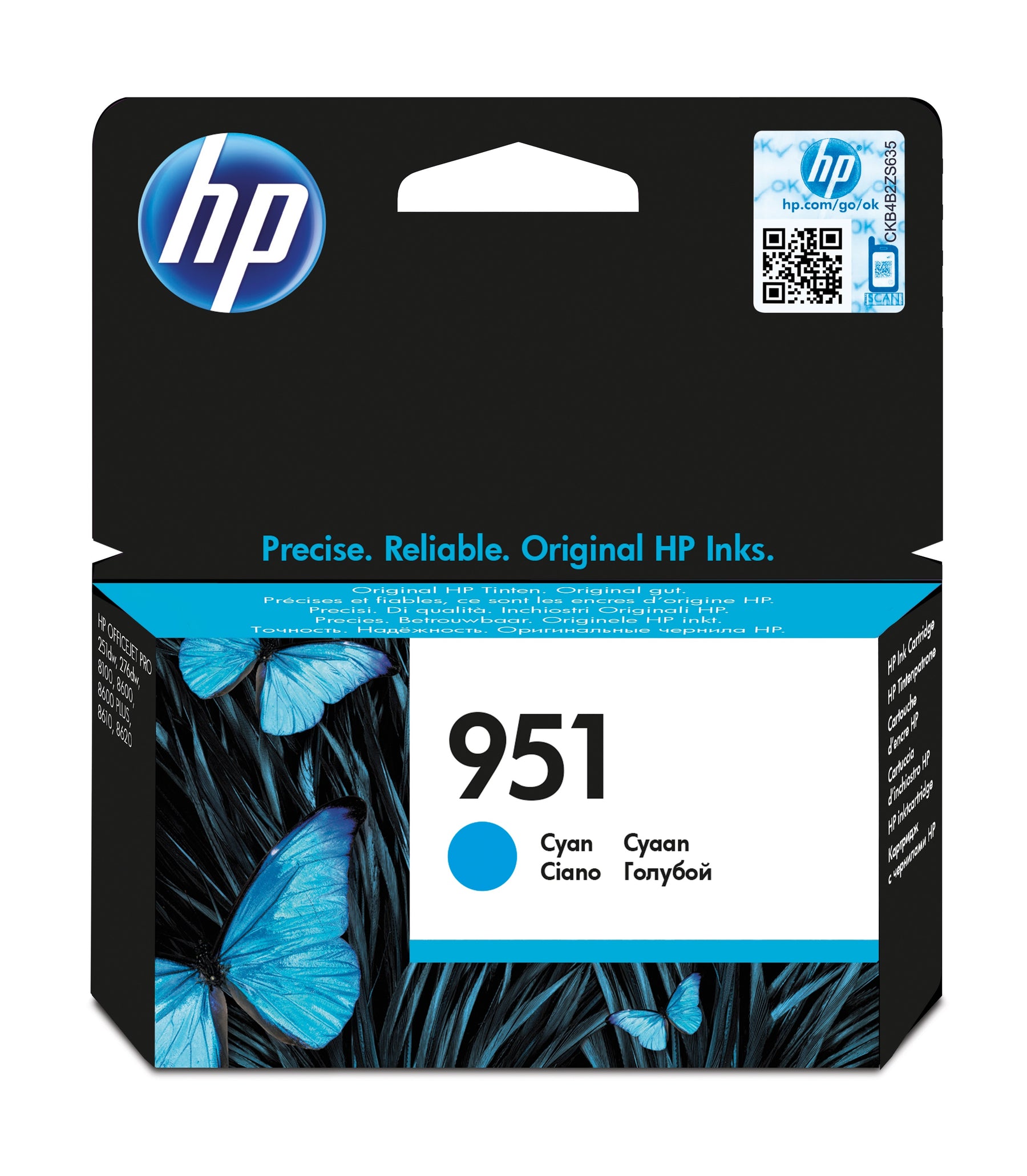 HP 951 - 8.5 ml - cyan blue - original - ink cartridge - for Officejet Pro 251, 276, 8100, 8600, 8600 N911, 8610, 8615, 8616, 8620, 8625, 8630, 8640