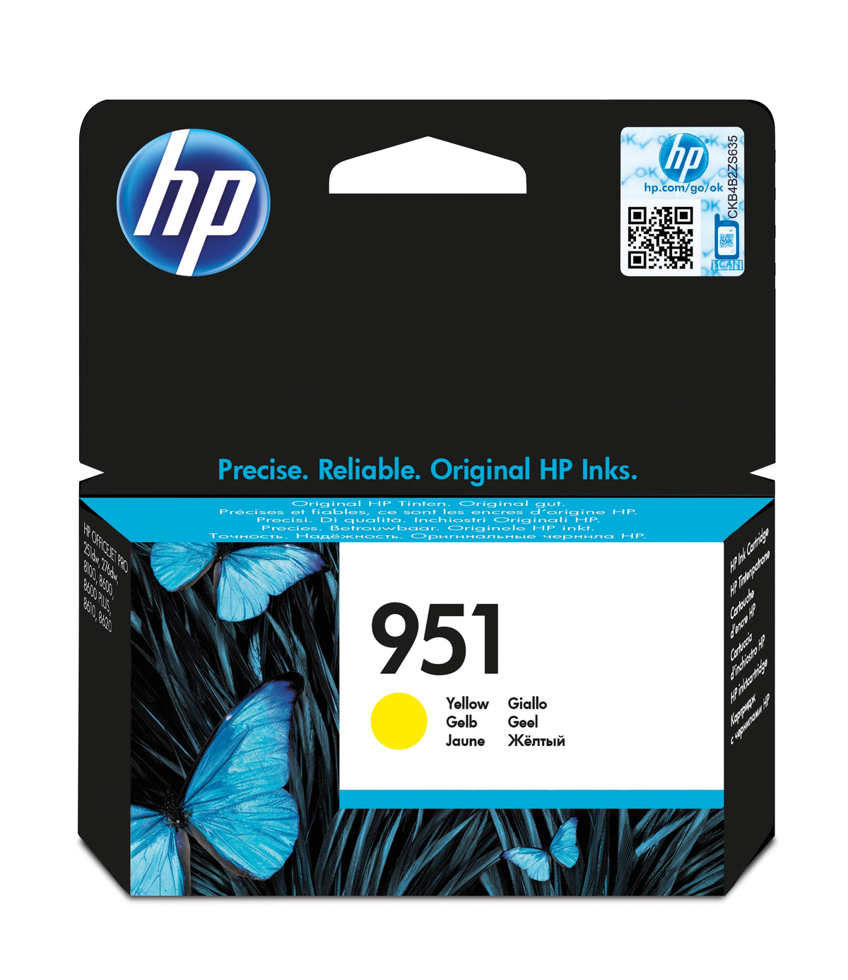 HP 951 - 8 ml - yellow - original - ink cartridge - for Officejet Pro 251, 276, 8100, 8600, 8600 N911, 8610, 8615, 8616, 8620, 8625, 8630, 8640