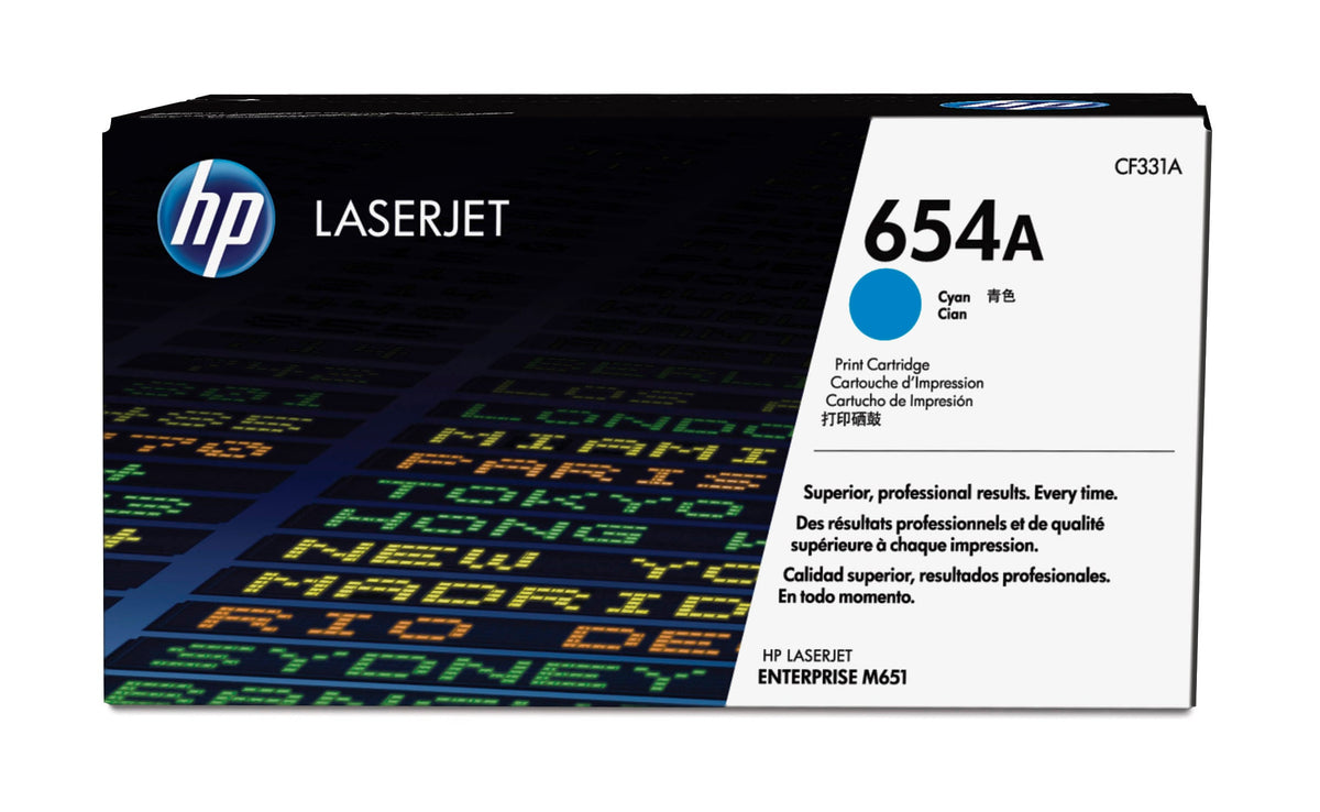 HP 654A - Cyan Blue - Genuine - LaserJet - Toner Cartridge (CF331A) - for Color LaserJet Enterprise M651dn, M651n, M651xh, Color LaserJet Managed M651dnm, M651xhm