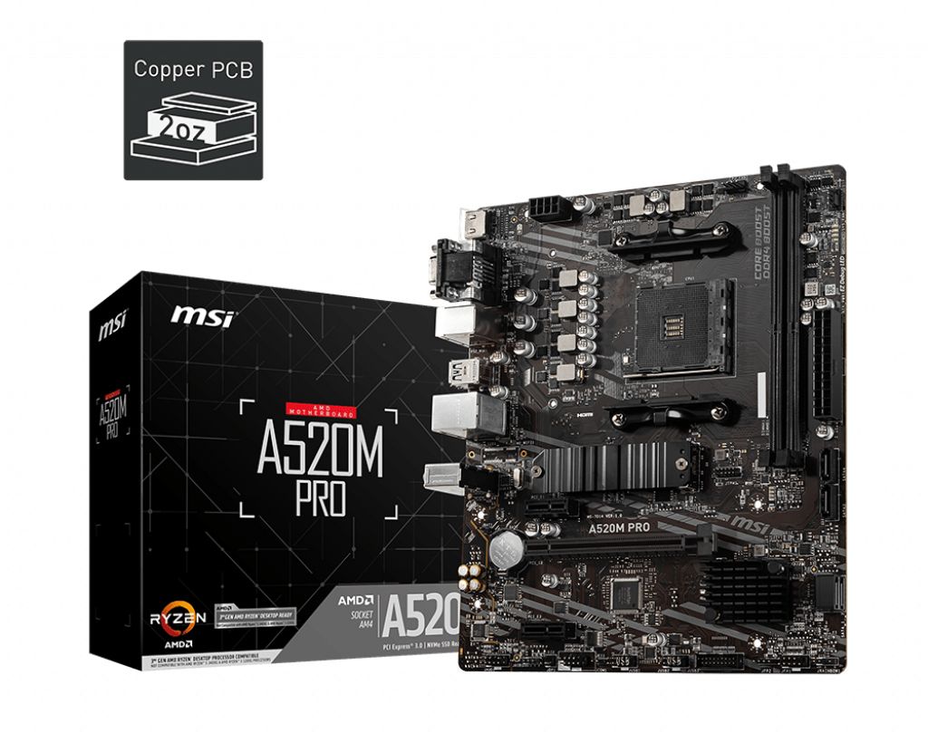 MB MSI A520M-A PRO SKT AMD AM4 2xDDR4 DVI/HDMI mATX (911-7C96-013)