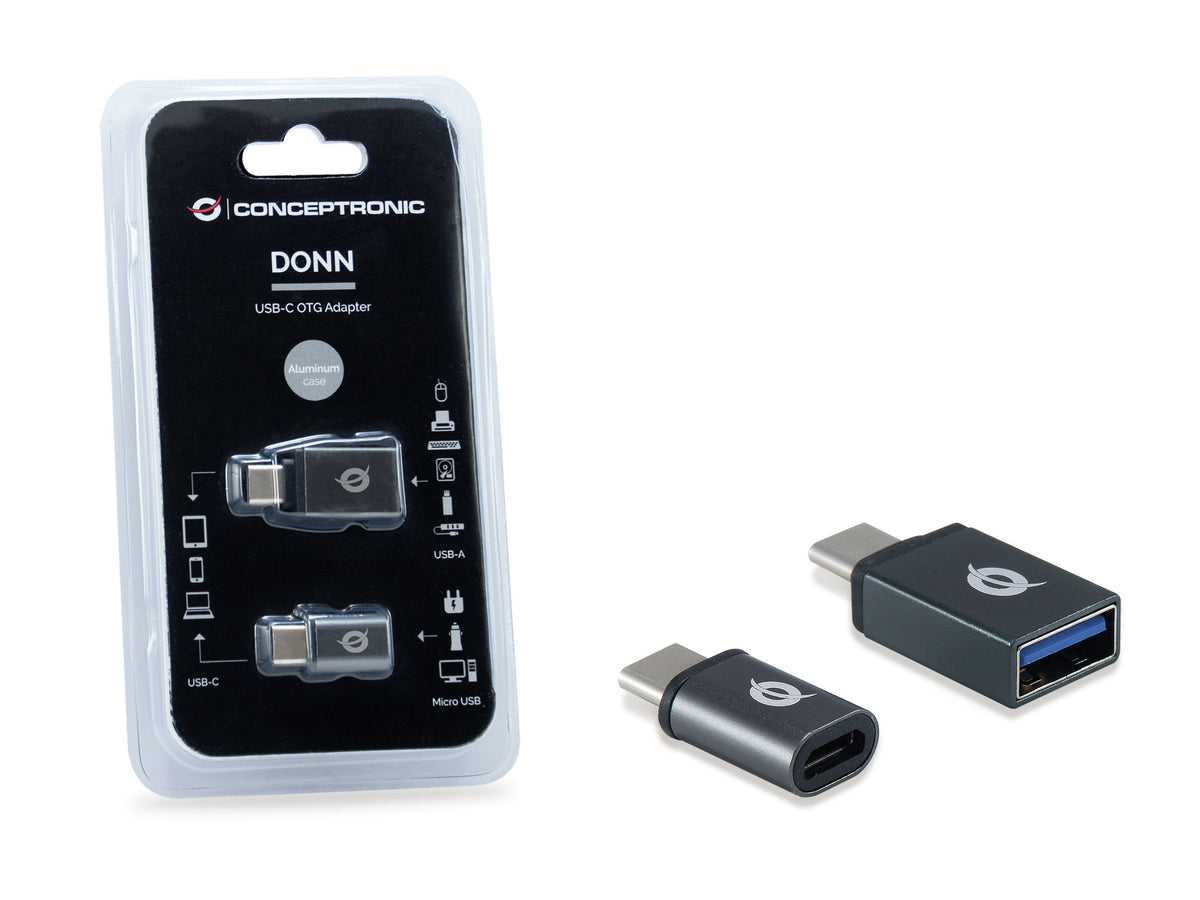 CONCEPTRONIC DONN04G Paquete de 2 adaptadores USB-C OTG, USB-C a A y USB-C a Micro USB
