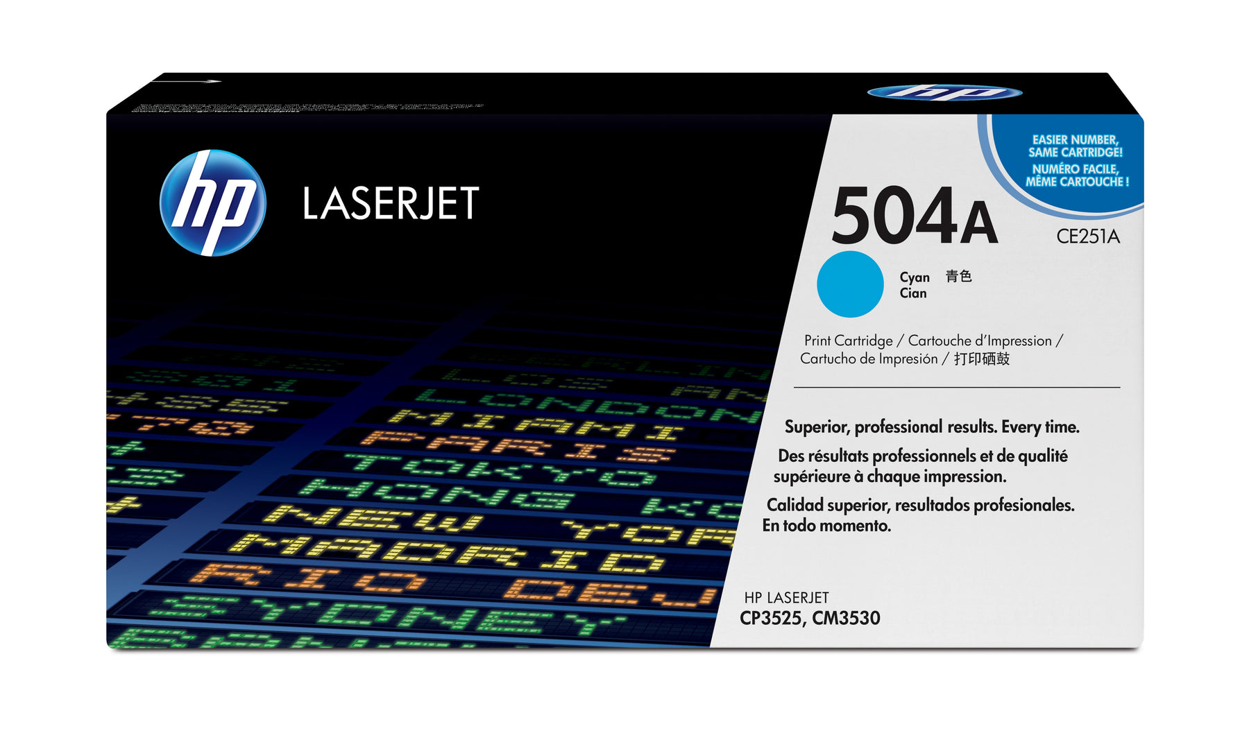 HP 504A - Cyan Blue - Genuine - LaserJet - Toner Cartridge (CE251A) - for Color LaserJet CM3530 MFP, CM3530fs MFP, CP3525, CP3525dn, CP3525n, CP3525x