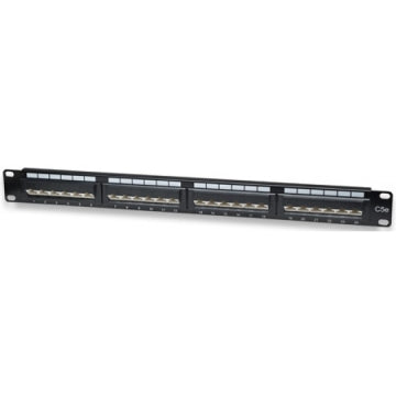 WP RACK 19\" Patch Panel Cat.5e UTP 24 puertos RJ45 1U con pasacables, Negro