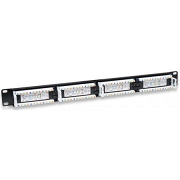 WP RACK 19\" Patch Panel Cat.5e UTP 24 puertos RJ45 1U con pasacables, Negro