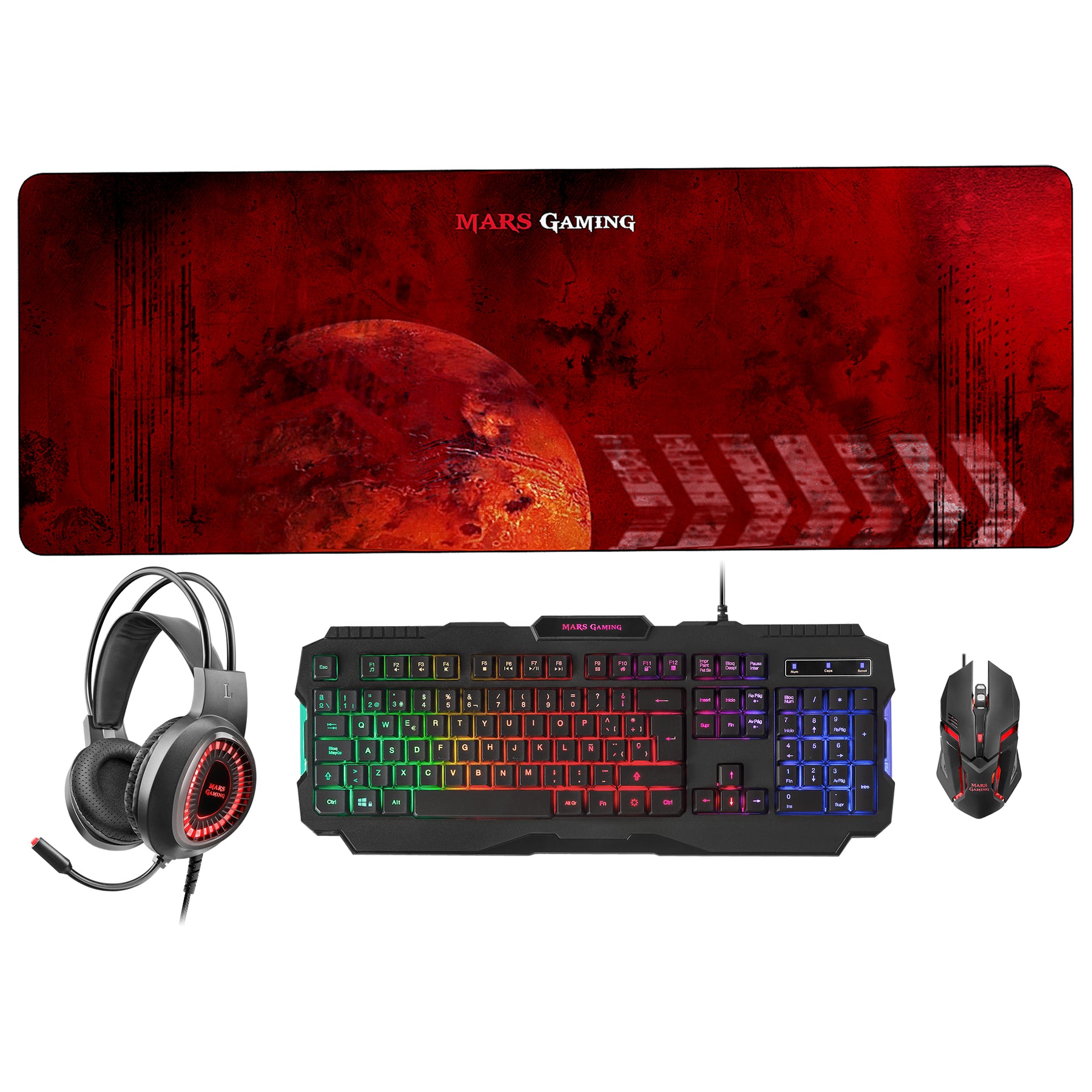 MARS GAMING MCPRGB2 4 in 1 RGB Combo Keyboard Headphone Mouse Pad XL