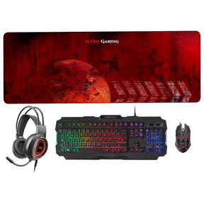 Combo MARS GAMING MCPRGB2 4 em 1 RGB, Teclado, Auscultadores, Rato, Tapete Rato XL