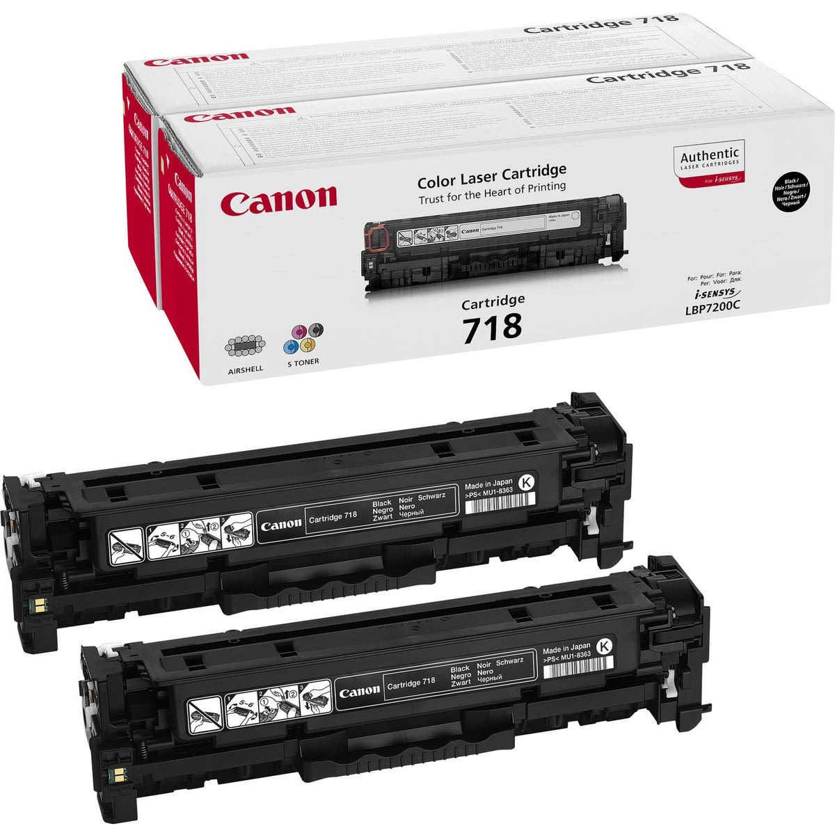 Canon 718 Black - Pack de 2 - Negro - Original - Cartucho de tóner - para i-SENSYS LBP7210, LBP7660, LBP7680, MF728, MF729, MF8340, MF8360, MF8540, MF8550, MF8580