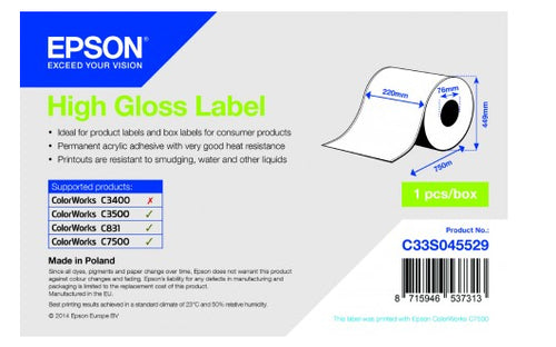 HIGH GLOSS LABEL COIL: 220MM X SUPL