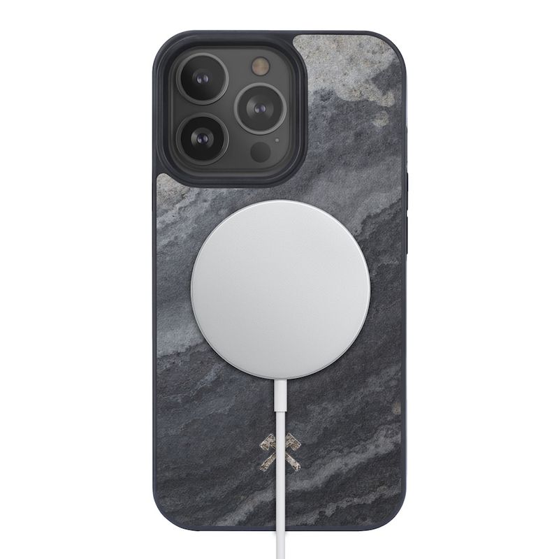WOODCESSORIES Camo Gray/Real Slate Stone/BlackTPUSoftcase Bumper Case for iphone 13/13 Pro Max